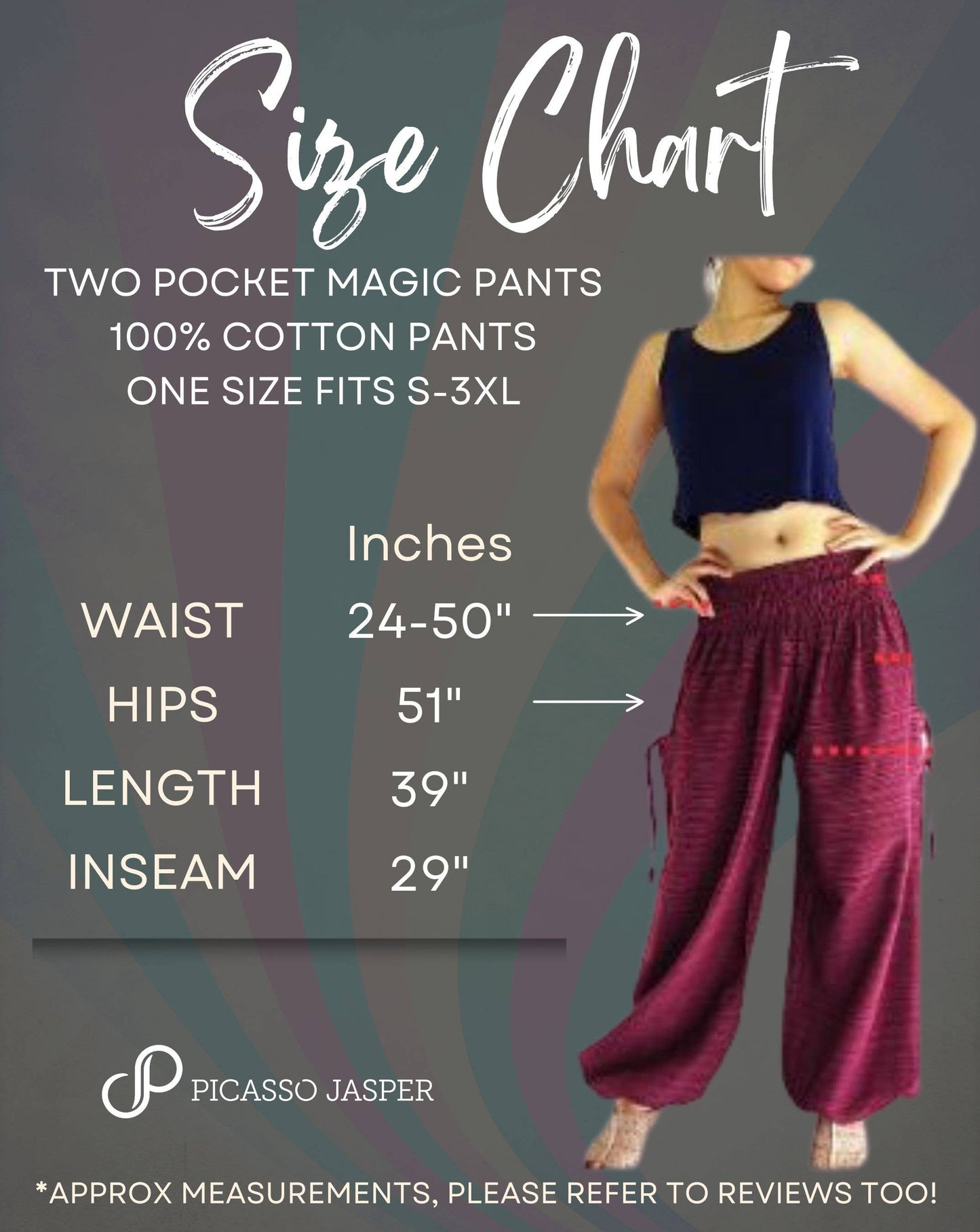 Picasso Jasper - 100% Cotton, Two Pocket Magic Pants